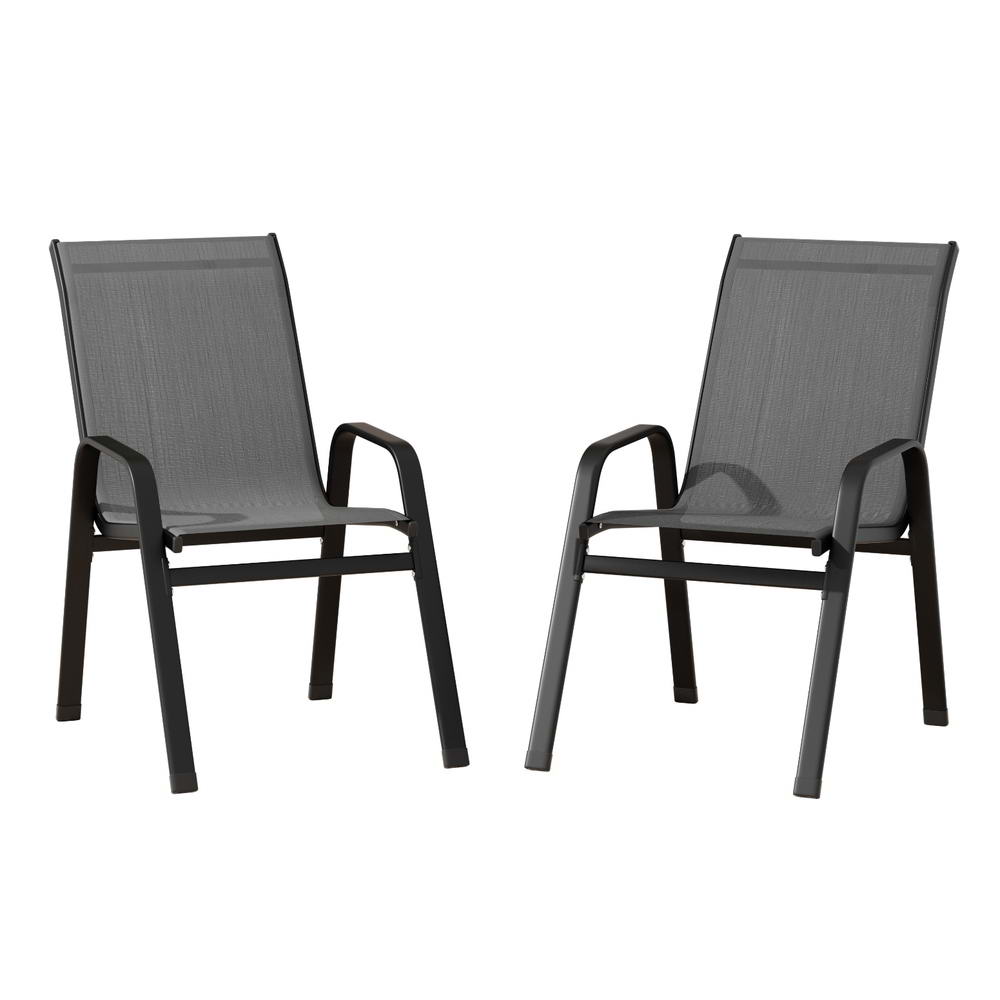 Gardeon 2PC Outdoor Dining Chairs Stackable Lounge Chair Patio Furniture Grey