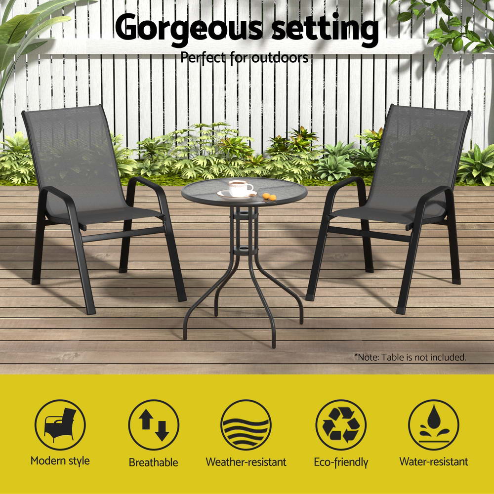 Gardeon 2PC Outdoor Dining Chairs Stackable Lounge Chair Patio Furniture Grey