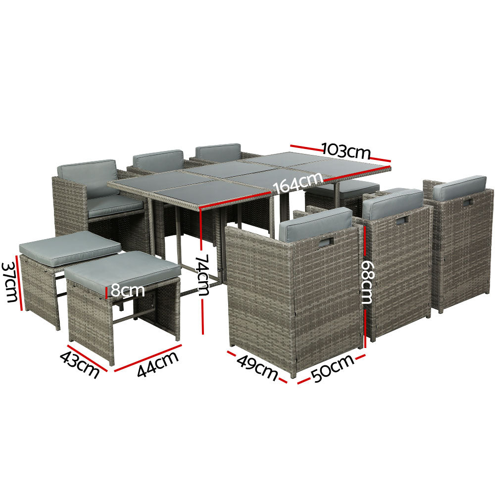 Sorrento Premium 11 Piece Outdoor Dining Set - Grey