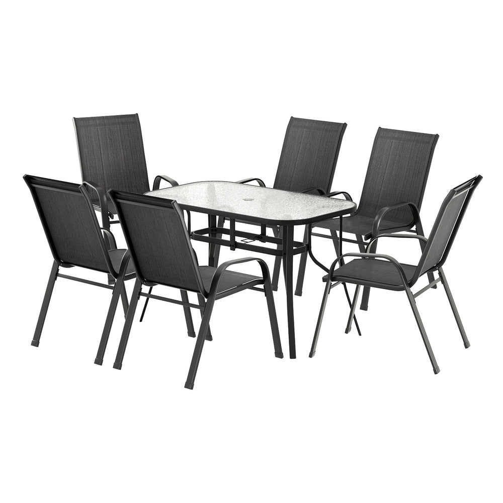 Gardeon 7PC Outdoor Dining Set Table and Chairs Patio Furniture Garden Bistro Set Black