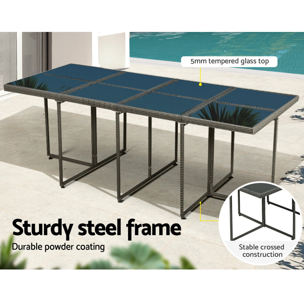 Sorrento Premium 13 Piece Outdoor Dining Set - Grey, Red & Beige Cushions