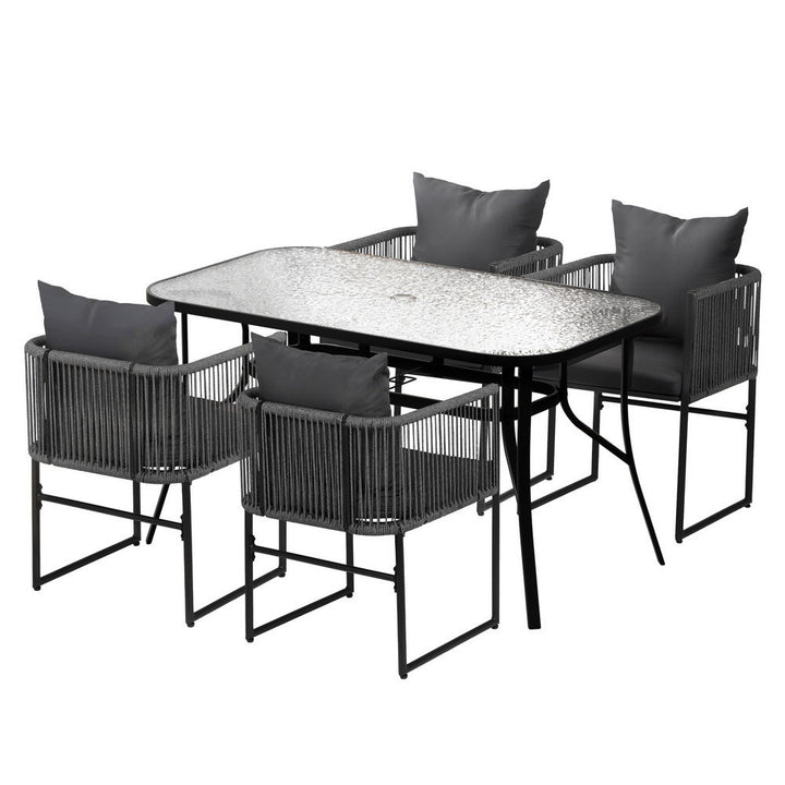 Gardeon 5PC Outdoor Dining Set Table and Chairs Patio Furniture Garden Bistro Set Black