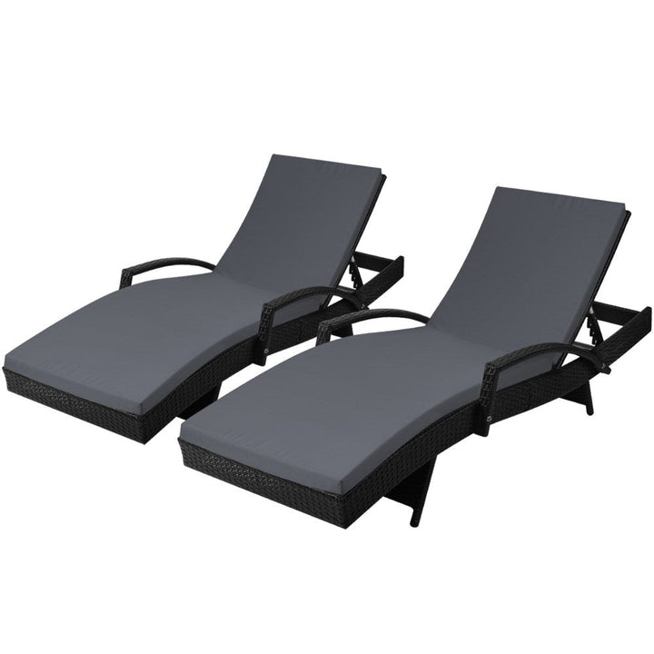 Sorrento Premium Set of 2 Outdoor Sun Lounge Chair with Cushion - Black