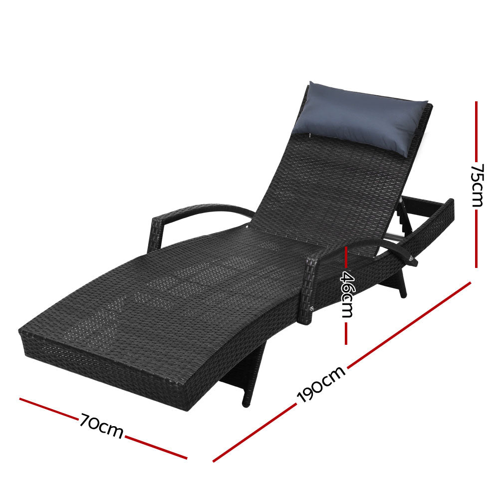 Sorrento Premium Set of 2 Sun Lounges - Black