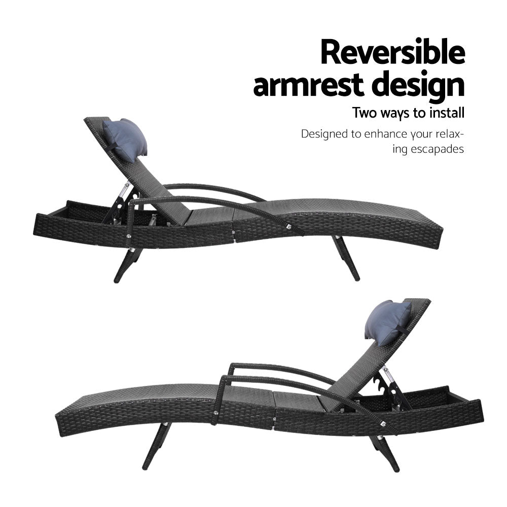 Sorrento Premium Set of 2 Sun Lounges - Black