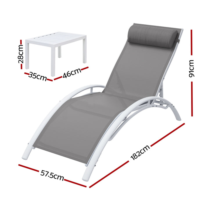 Gardeon 3PC Sun Lounge Outdoor Lounger Table Chairs Steel Patio Furniture Garden