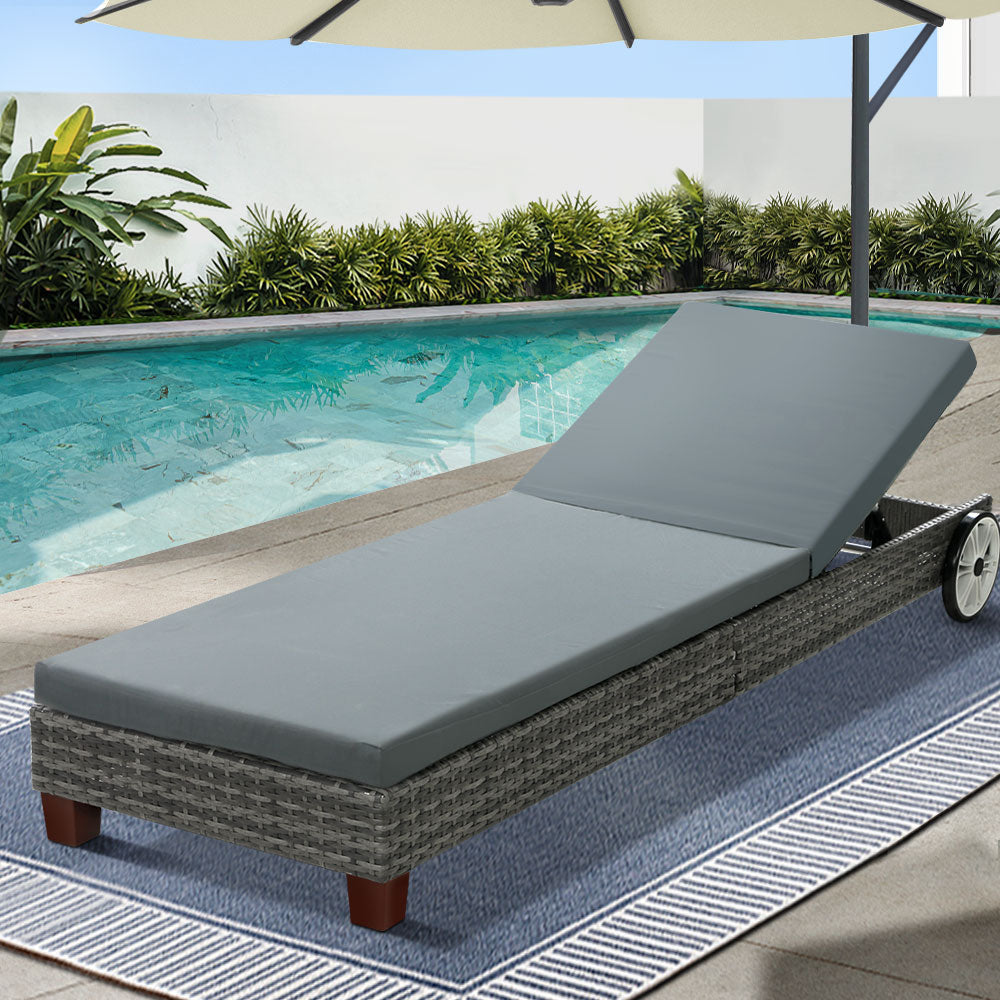 Toorak Deluxe Sun Lounge with Wheel - Grey