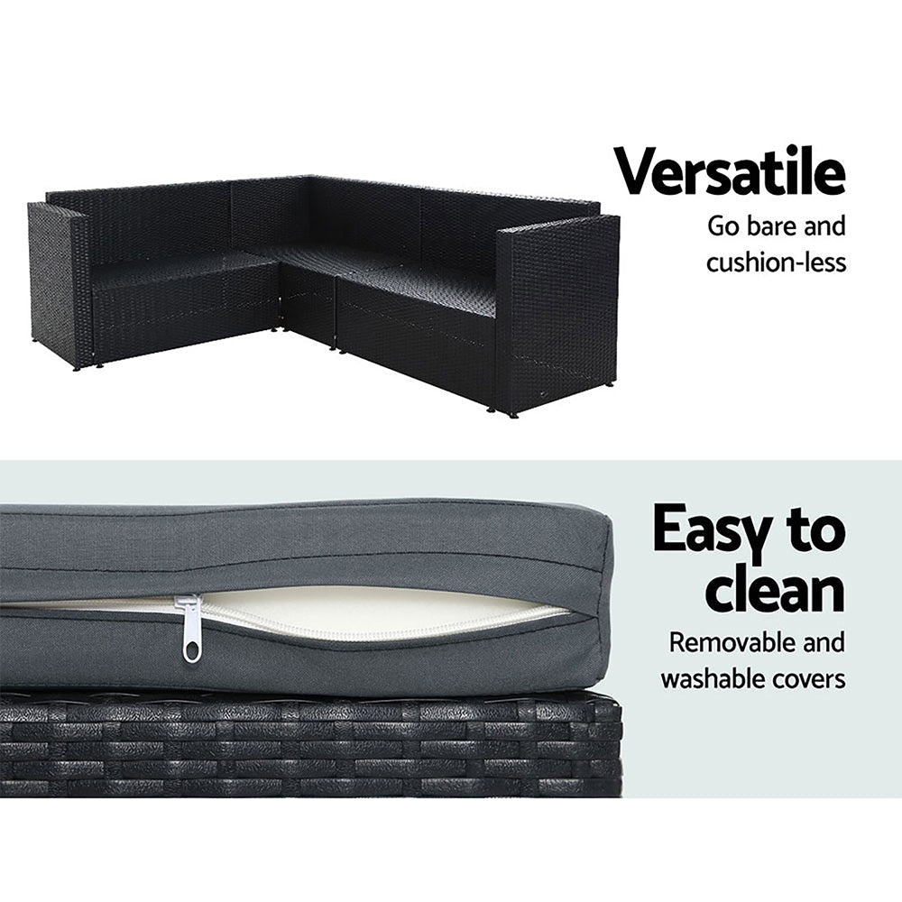 Toorak Outdoor Furniture Patio Set Wicker - Black