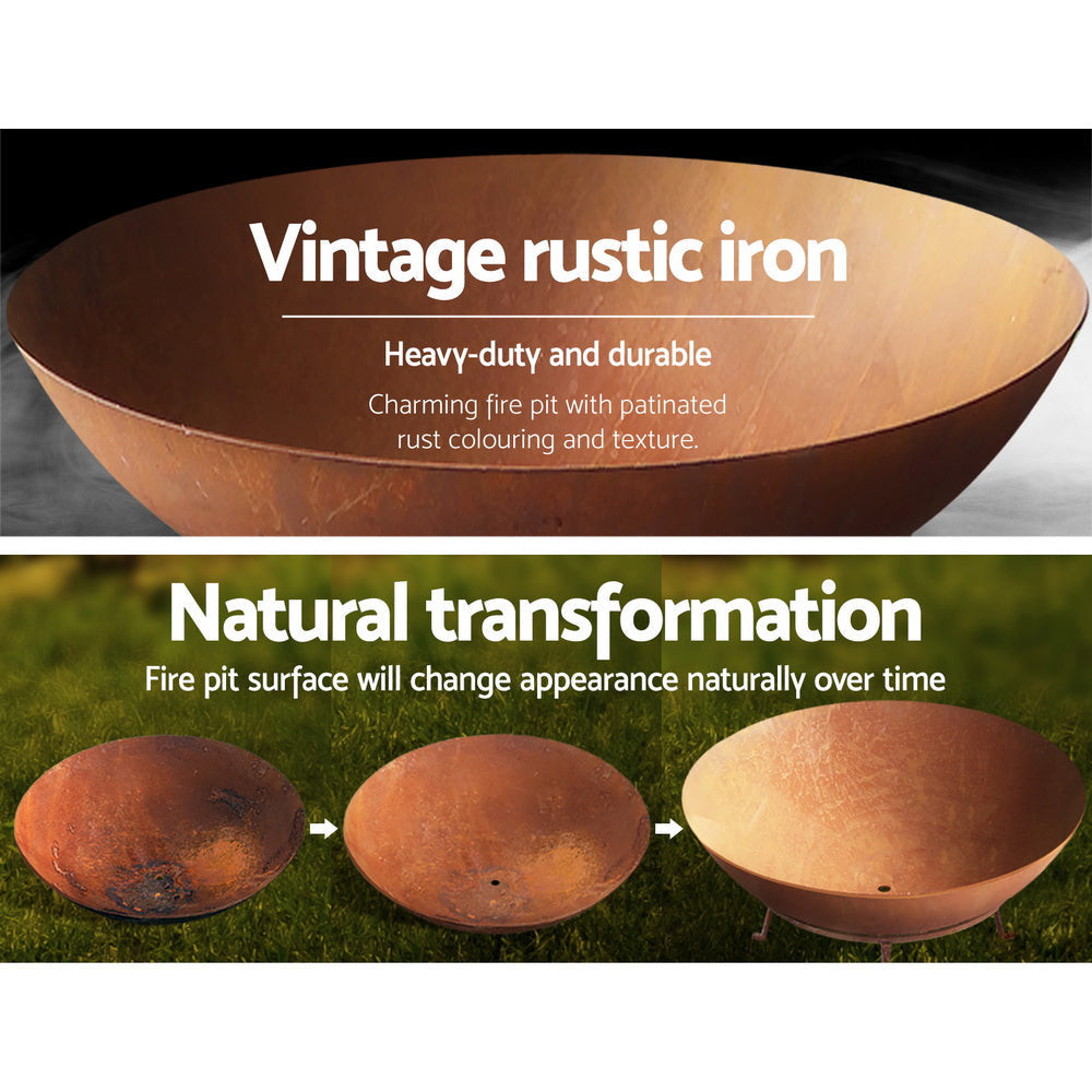 Fitzroy Portable 70cm Steel Rustic Fire Pit