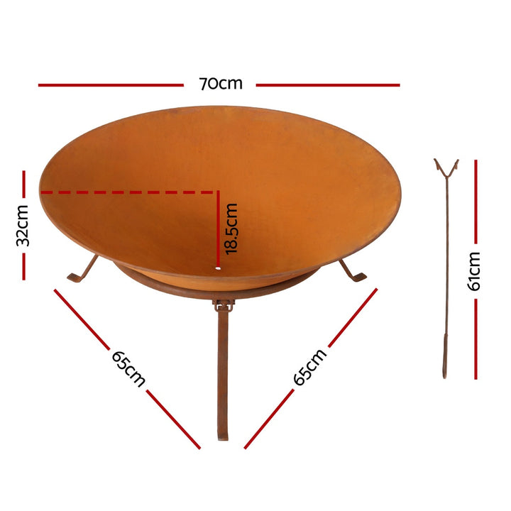 Grillz 70cm Fire Pit Rustic Iron Bowl Outdoor