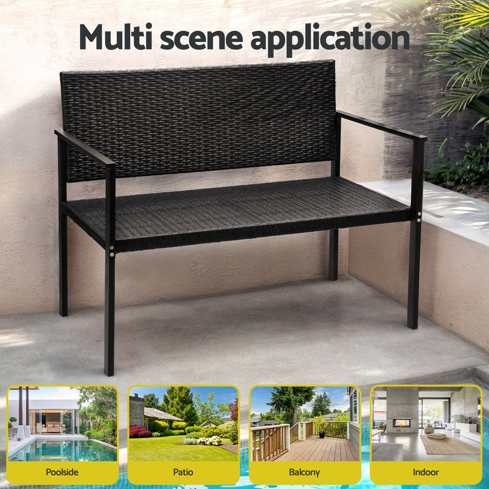 Armadale Outdoor Wicker Bench Seat - Black