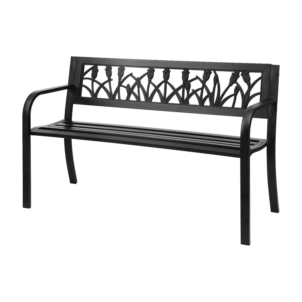 Gardeon Outdoor Garden Bench Seat Outdoor Furniture Steel 2 Seater Park Black