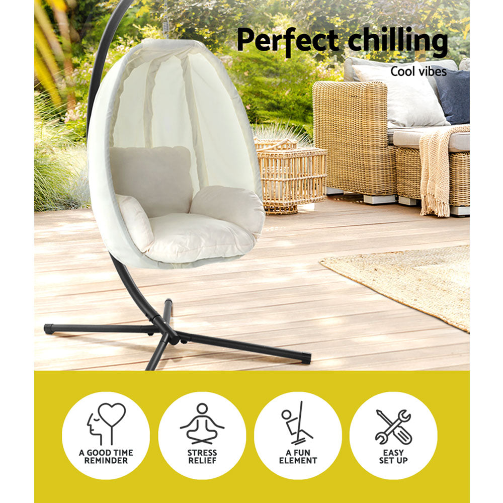 Portsea Luxury Outdoor Hanging Swing Chair Pod Lounge - Cream