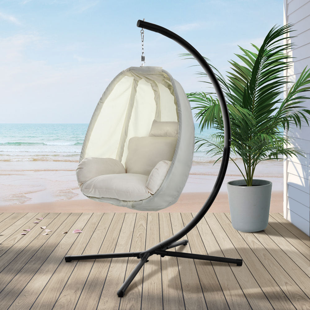 Portsea Luxury Outdoor Hanging Swing Chair Pod Lounge - Cream