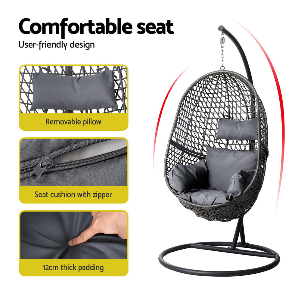 Sorrento Premium Swing Chair Egg With Stand - Black