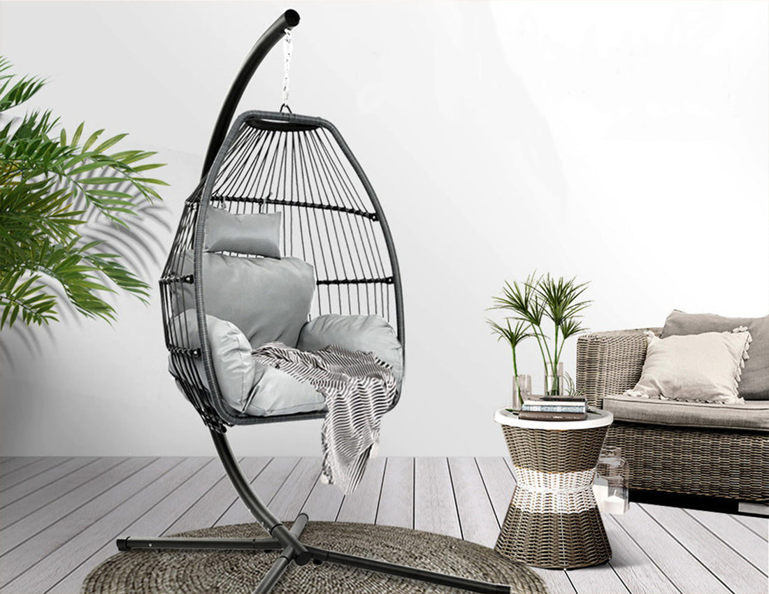 Portsea Luxury Outdoor Hanging Swing Chair With Stand - Grey