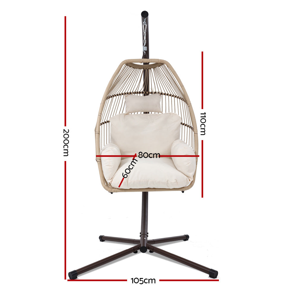 Portsea Luxury Outdoor Hanging Swing Chair With Stand - Latte