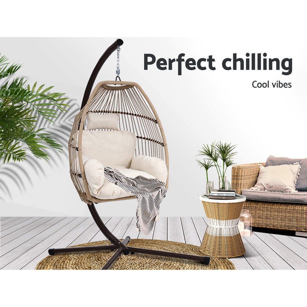 Portsea Luxury Outdoor Hanging Swing Chair With Stand - Latte