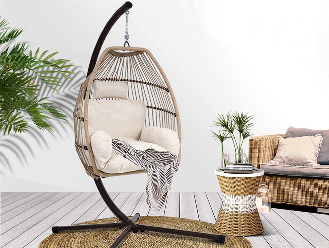 Portsea Luxury Outdoor Hanging Swing Chair With Stand - Latte