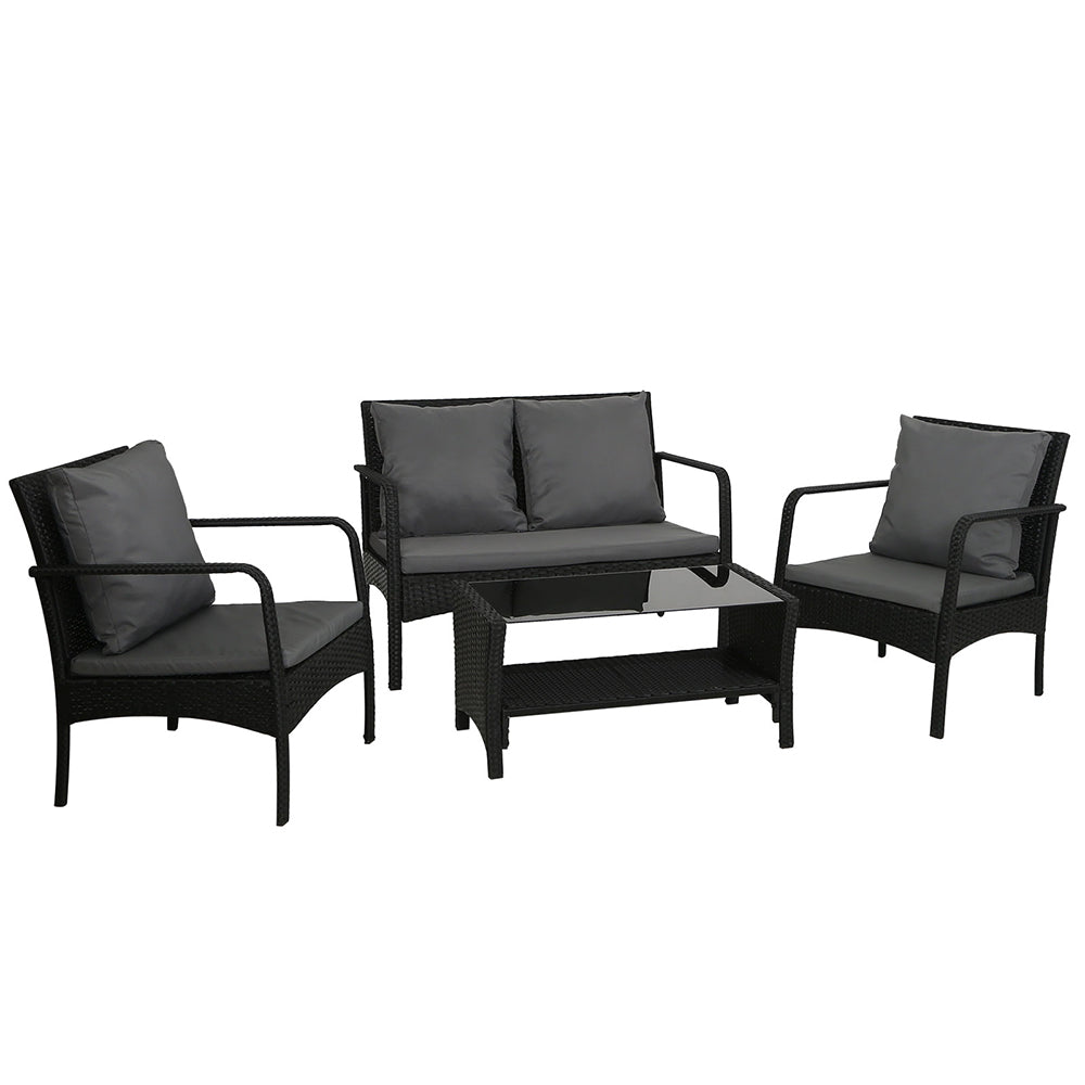 Armadale Deluxe 4 Piece Lounge Sofa Set with Table - Black