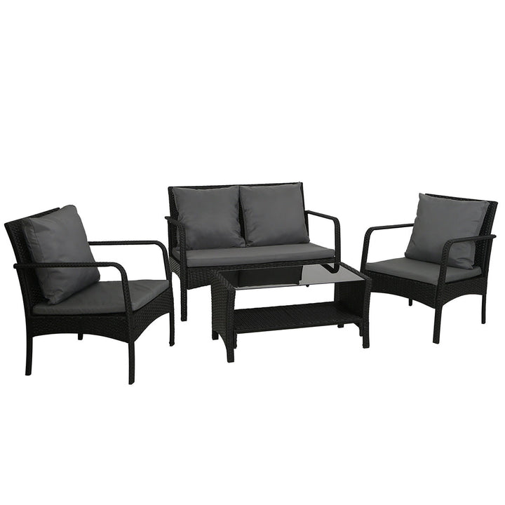 Armadale Deluxe 4 Piece Lounge Sofa Set with Table - Black
