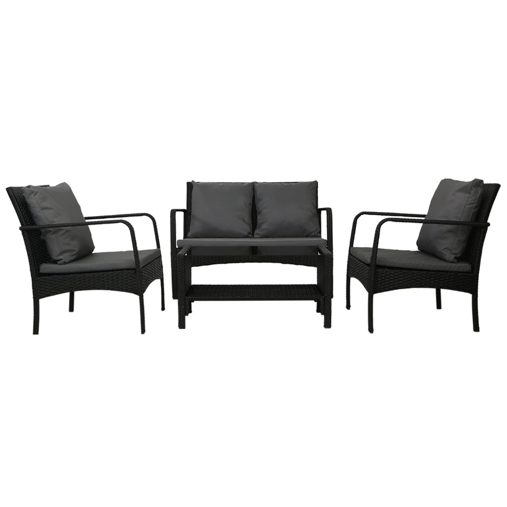 Armadale Deluxe 4 Piece Lounge Sofa Set with Table - Black