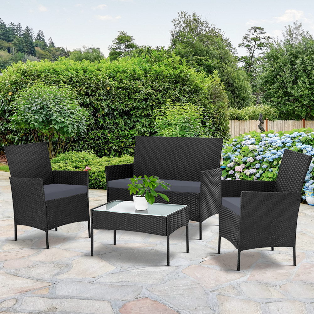Toorak Luxury 4 Piece Lounge Setting With Storage Cover - Black