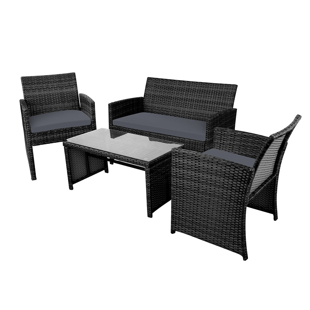 Toorak Luxury 4 Piece Lounge Setting with Storage Cover - Black