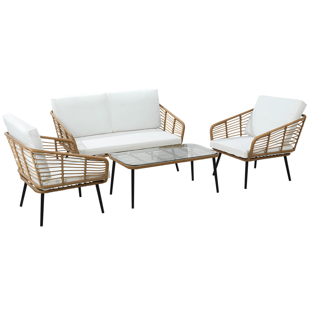Brighton 4 Piece Rattan Lounge Set Table Chairs