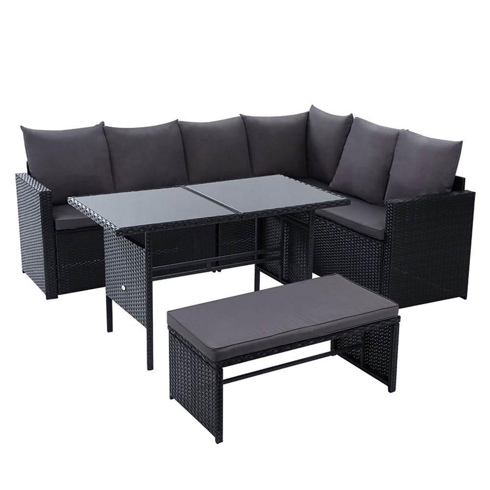 Armadale Deluxe 9 Seater Sofa Dining Set with Bench Seat - Black