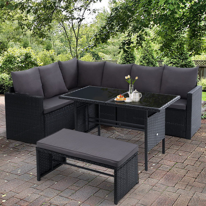 Armadale Deluxe 9 Seater Sofa Dining Set with Bench Seat - Black