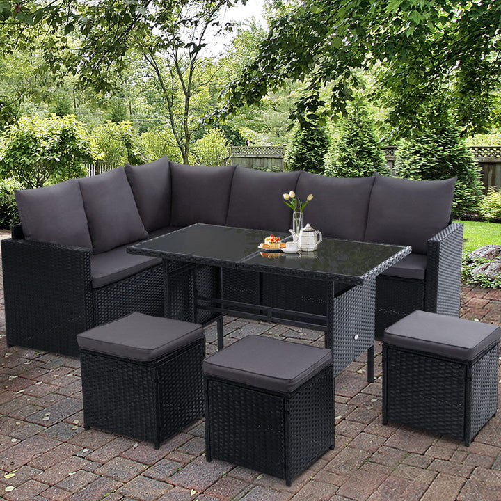 Armadale Deluxe 9 Seater Sofa Dining Set with 3 Ottomans - Black