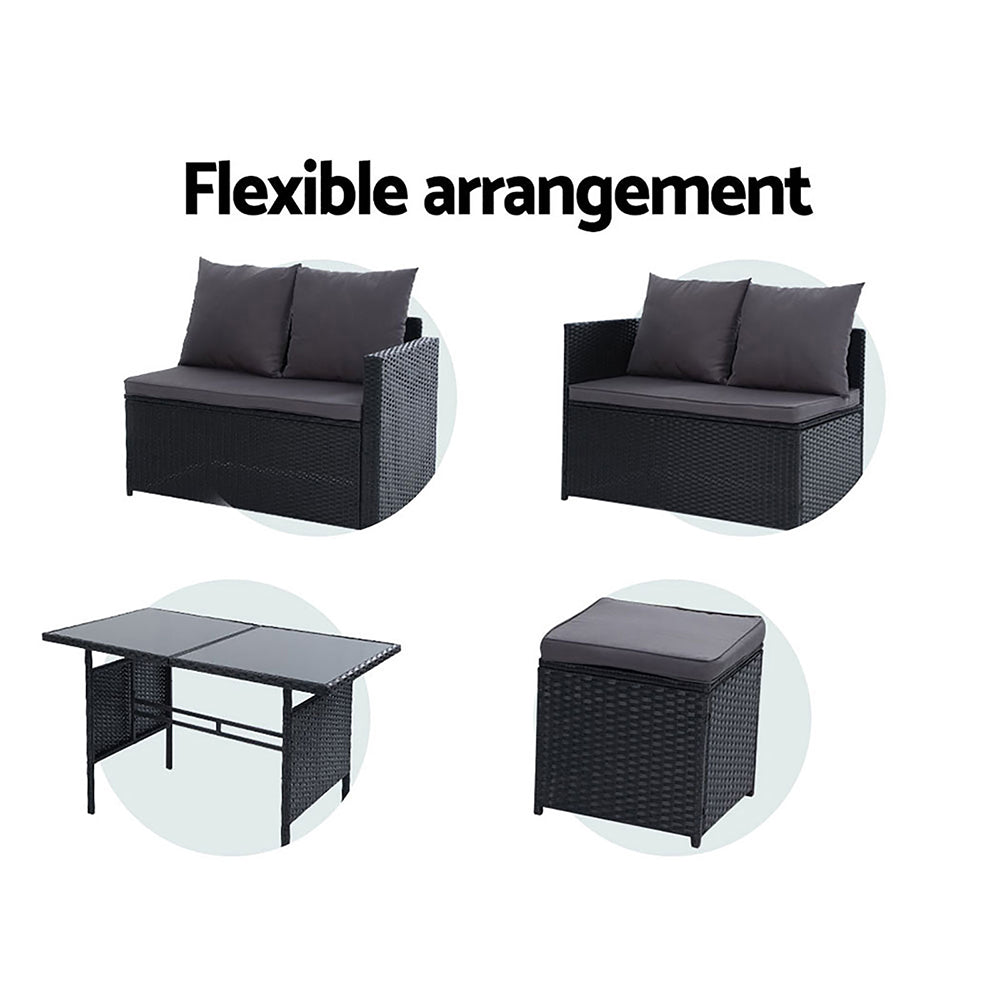 Armadale Deluxe 9 Seater Sofa Dining Set with 3 Ottomans - Black (Storage Cover)