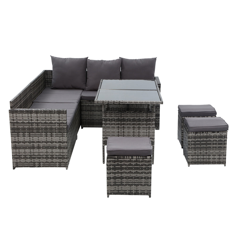 Armadale Deluxe 9 Seater Sofa Dining Set with 3 Ottomans - Grey
