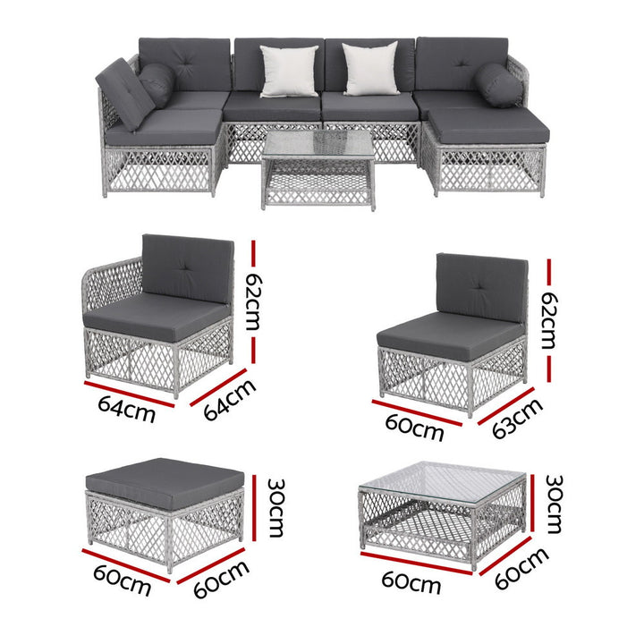 Gardeon 6 Seater Outdoor Sofa Set 7PCS Table Chair Set Garden Rattan Patio Furniture