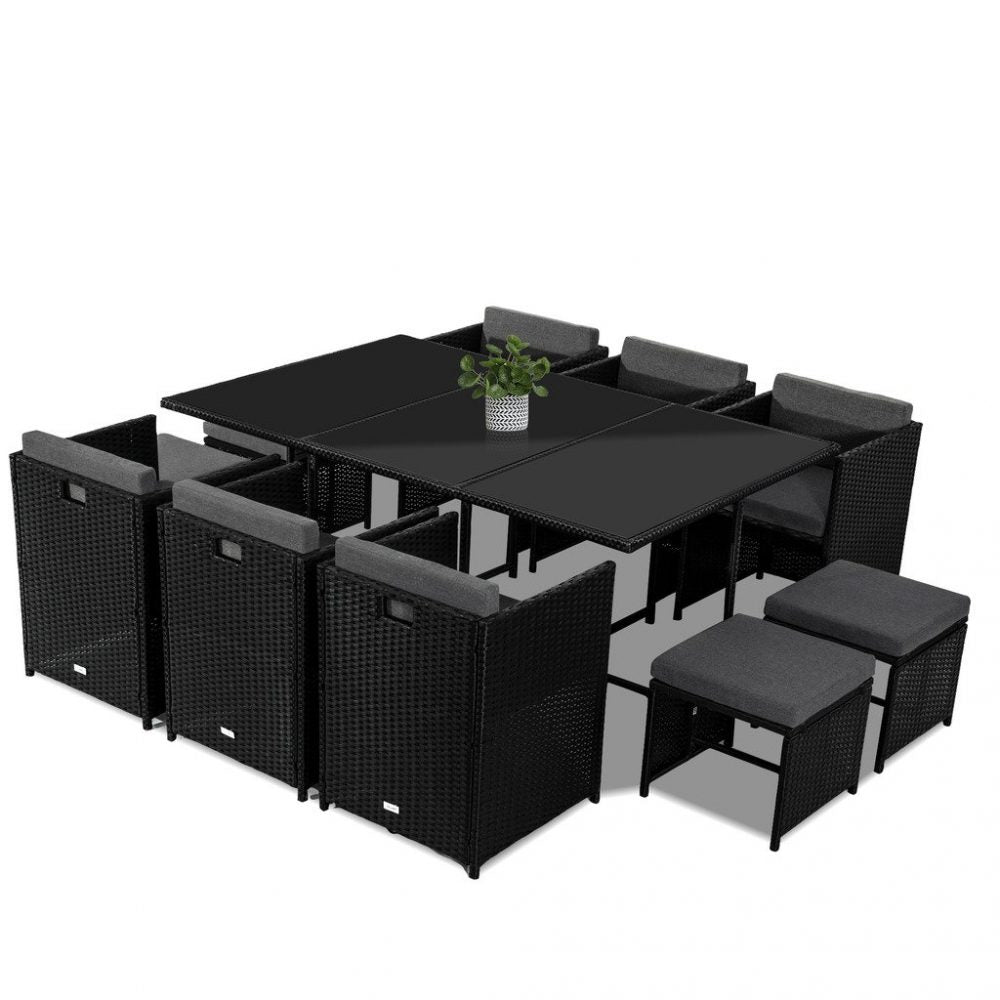 Sorrento Premium 11 Piece Outdoor Dining Set - Black