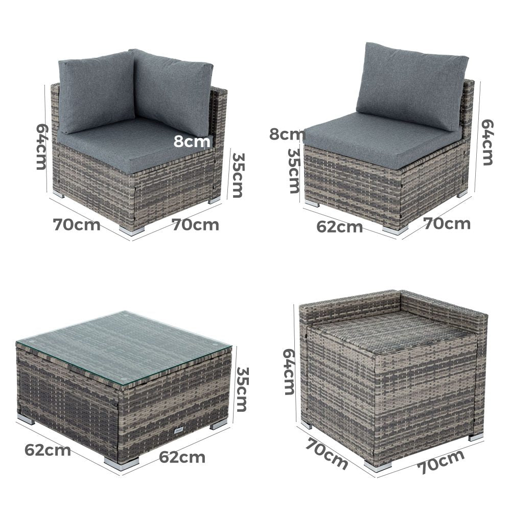 Portsea Deluxe 8 Piece Outdoor Furniture Modular Lounge - Grey