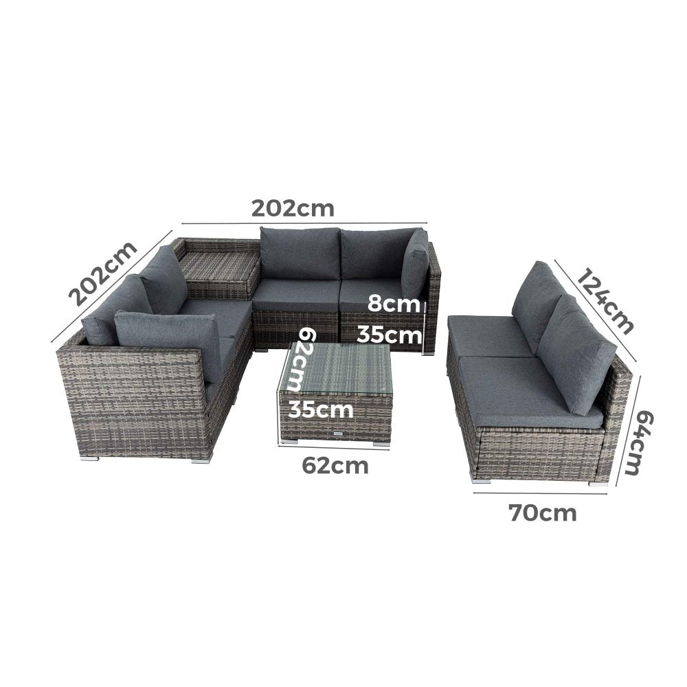 Portsea Deluxe 8 Piece Outdoor Furniture Modular Lounge - Grey