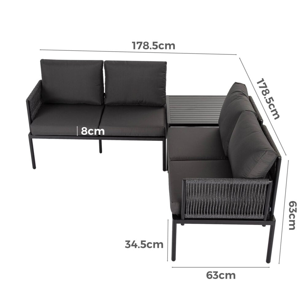 Armadale Deluxe 4 Seater Lounge Set with Coffee Table - Black