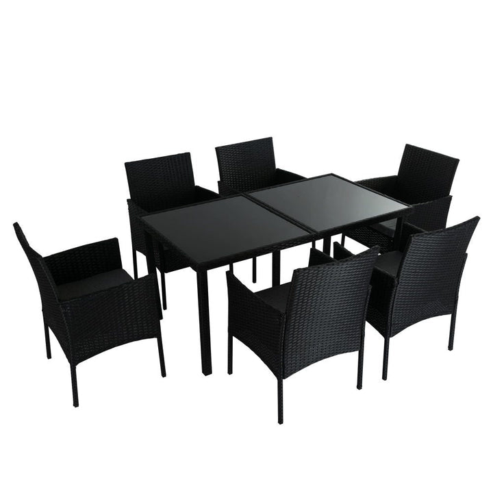 Prahran Minimalist Black Wicker 6 Seater Dining Set