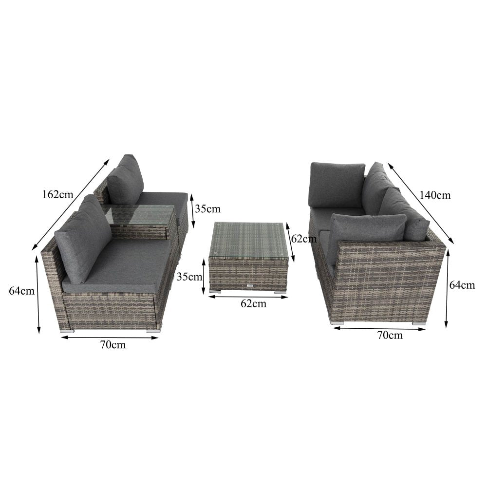 Brighton 6 Piece Lounge Sofa with Wicker End Table Set - Grey