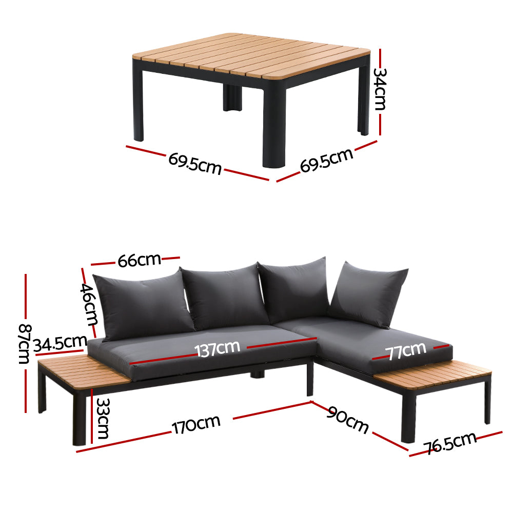 Armadale Deluxe 4 Seater Sofa Set with Table - Black