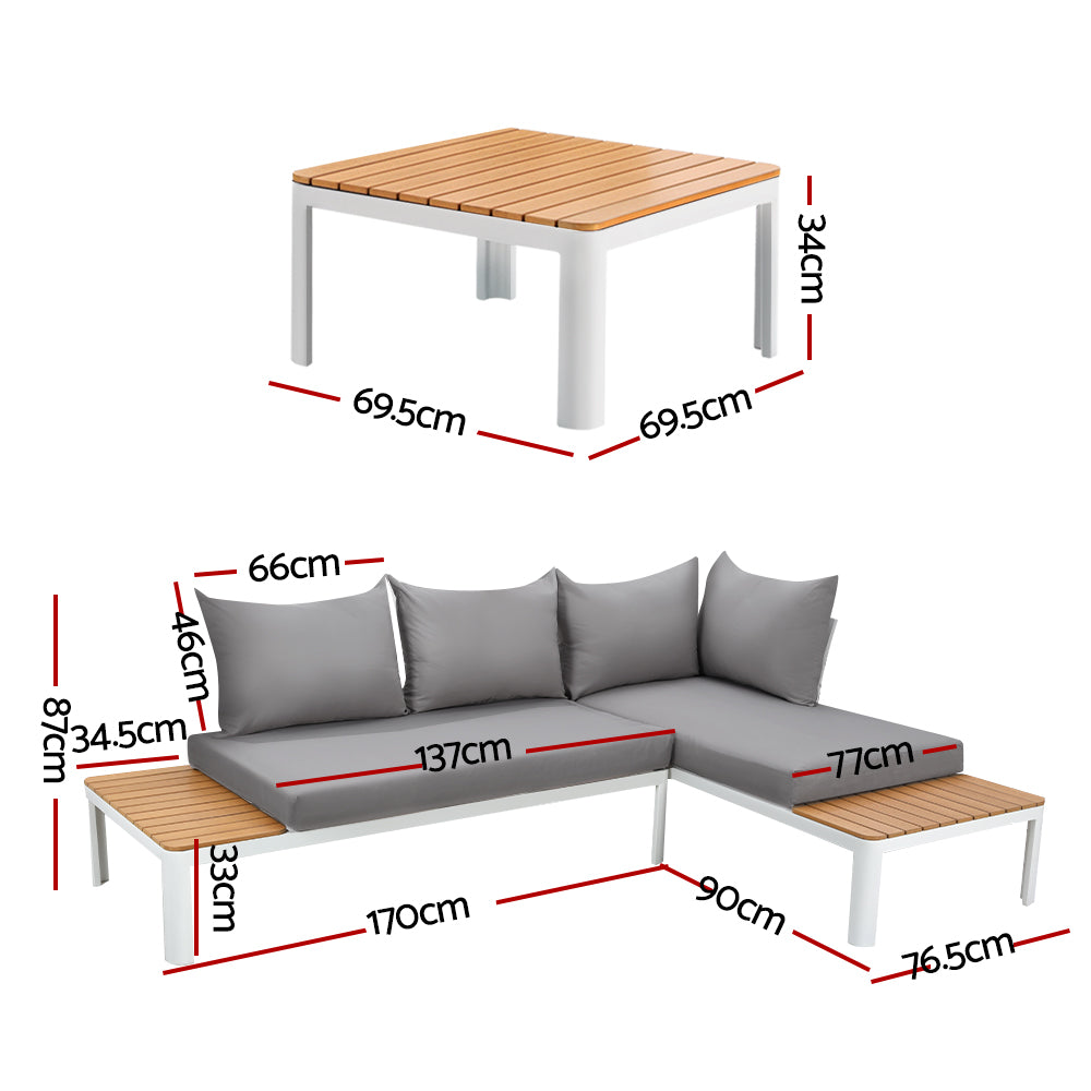 Armadale Deluxe 4 Seater Sofa Set with Table - White