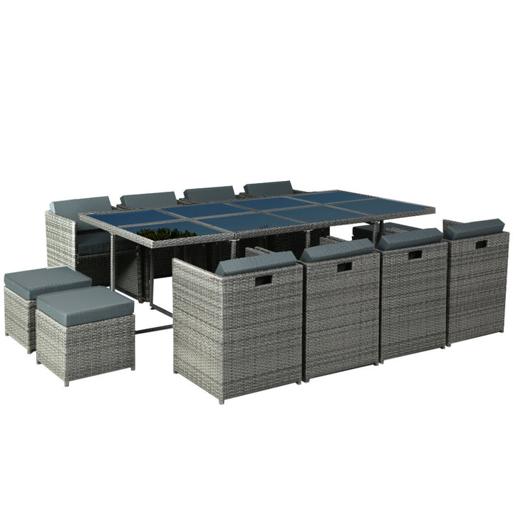 Sorrento Premium 13 Piece Outdoor Dining Set - Grey, Red & Beige Cushions