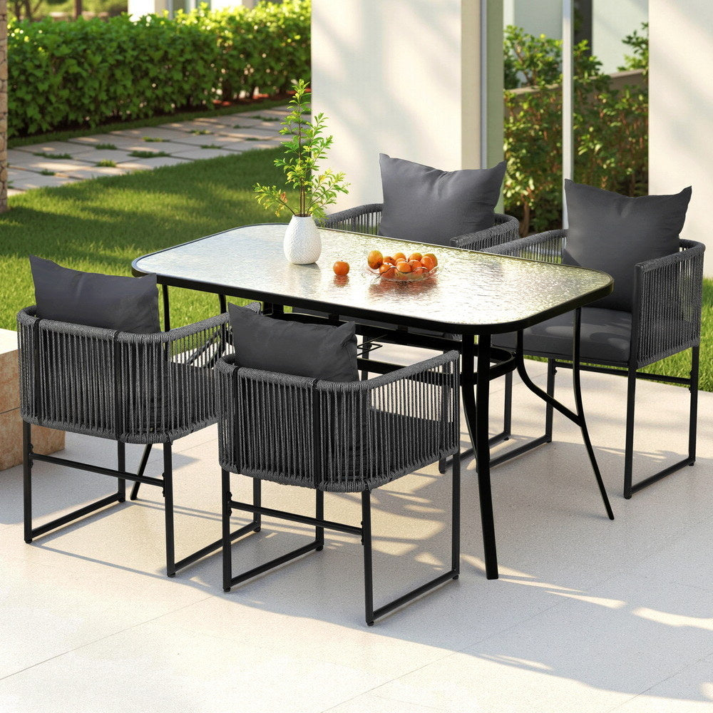 Gardeon 5PC Outdoor Dining Set Table and Chairs Patio Furniture Garden Bistro Set Black