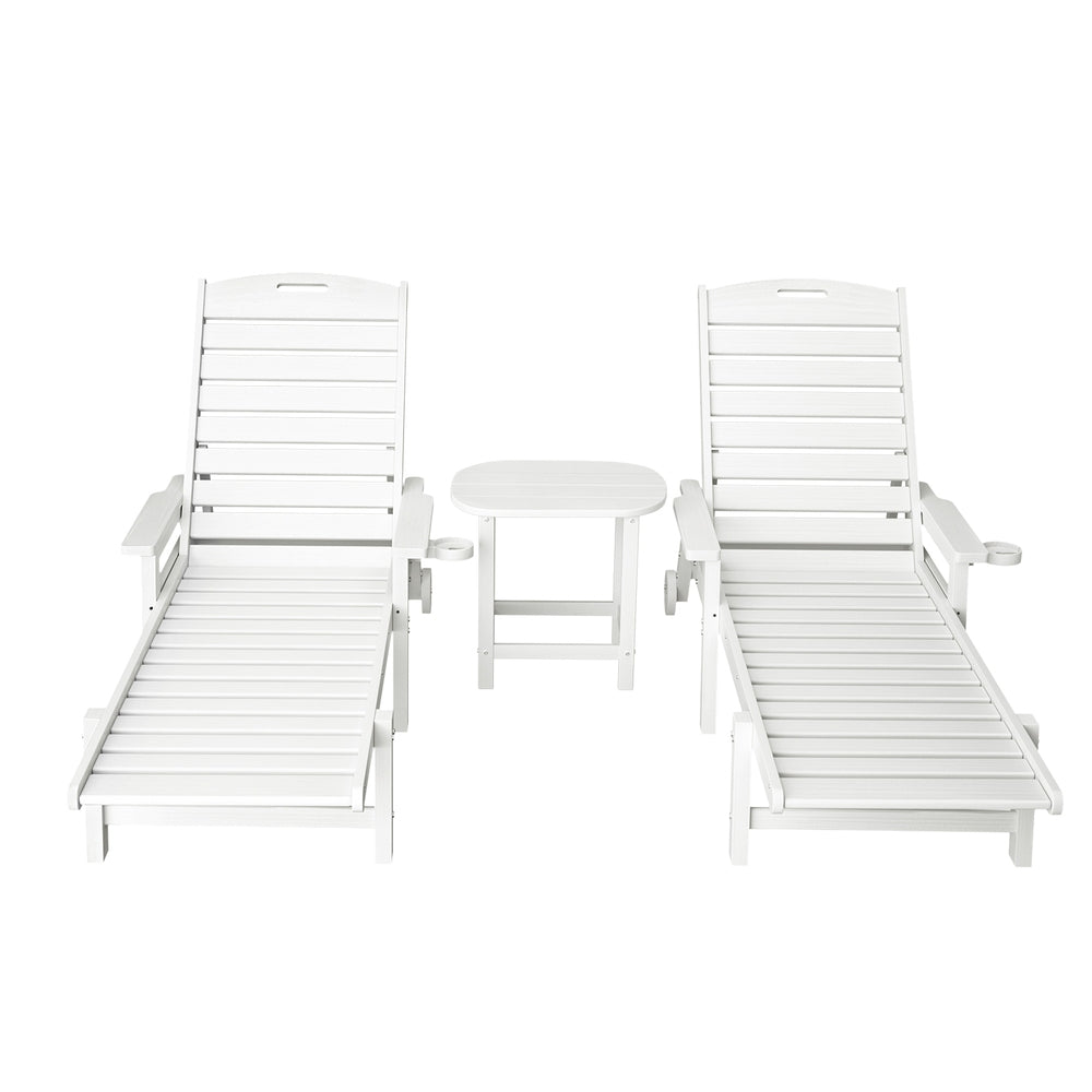 Gardeon Sun Lounge Lounger Beach Chair HDPE Patio Outdoor Furniture with Wheels White