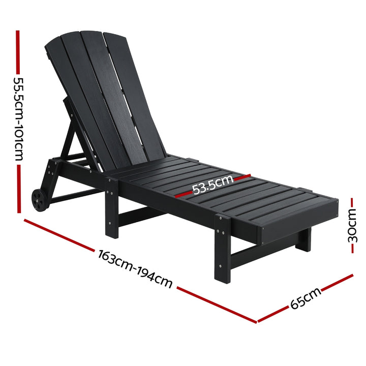 Gardeon Sun Lounge Beach Chair HDPE Adirondack Lounger Patio Outdoor Furniture with Wheels Black