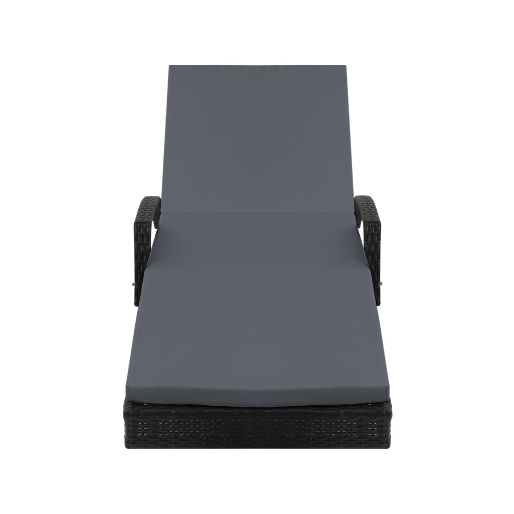 Sorrento Premium Set of 2 Outdoor Sun Lounge Chair with Cushion - Black