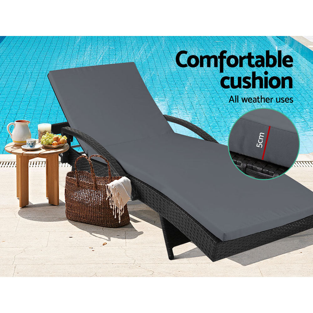 Sorrento Premium Set of 2 Outdoor Sun Lounge Chair with Cushion - Black