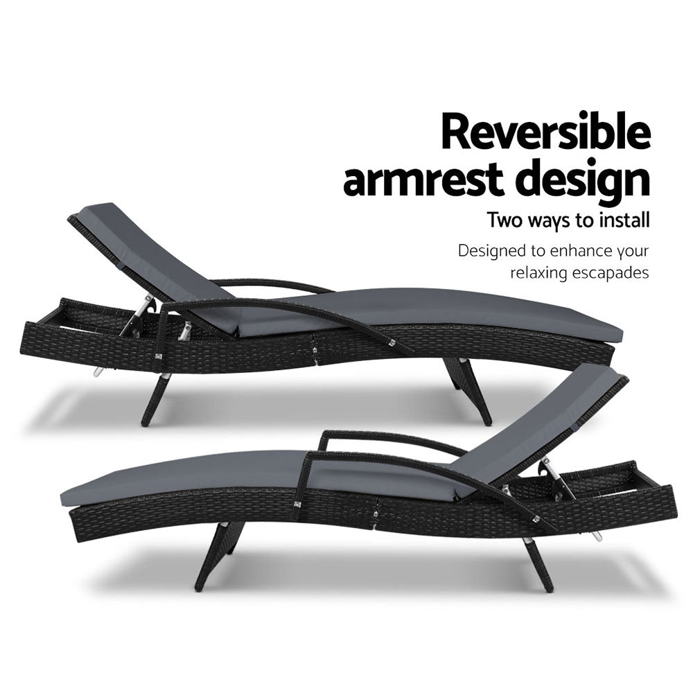 Sorrento Premium Set of 2 Outdoor Sun Lounge Chair with Cushion - Black
